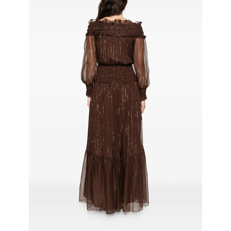 brown striped dress with tie-fastening straps by Selfnex
