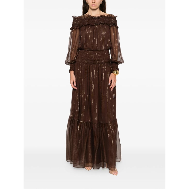 brown striped dress with tie-fastening straps by Selfnex