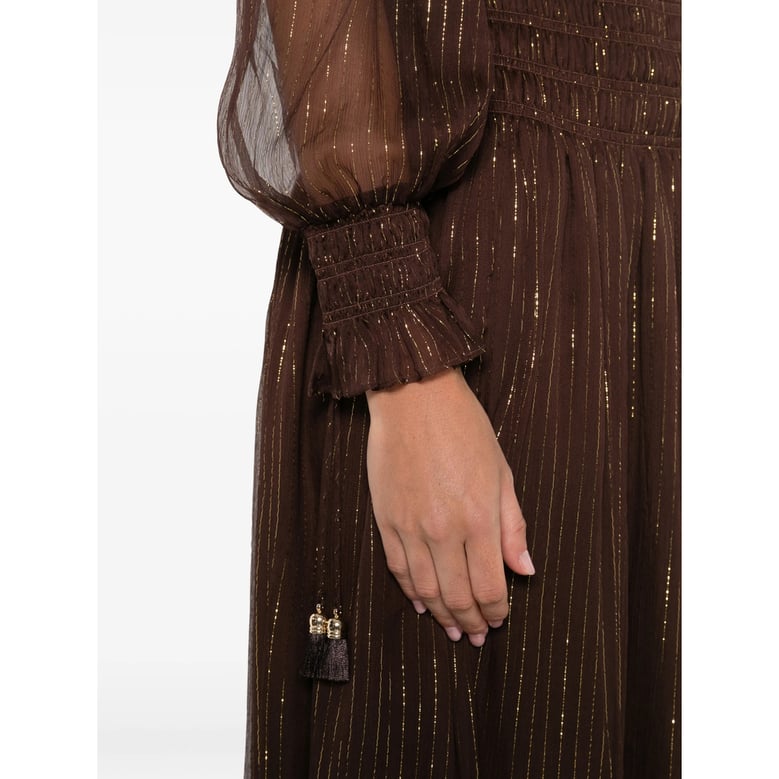 brown striped dress with tie-fastening straps by Selfnex