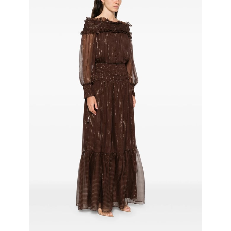 brown striped dress with tie-fastening straps by Selfnex