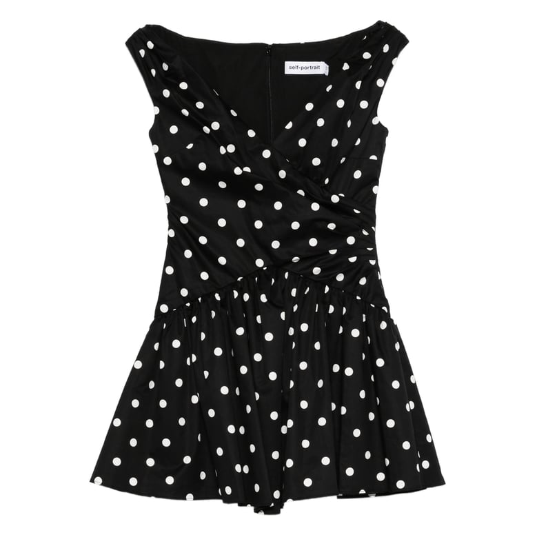 black polka-dot v-neck dress by Selfnex