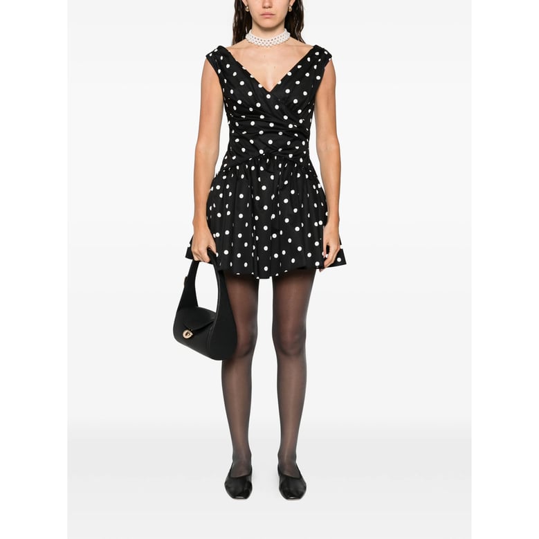 black polka-dot v-neck dress by Selfnex