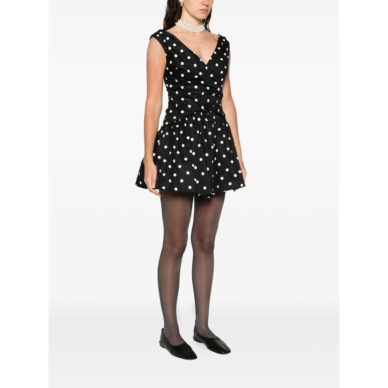 black polka-dot v-neck dress by Selfnex