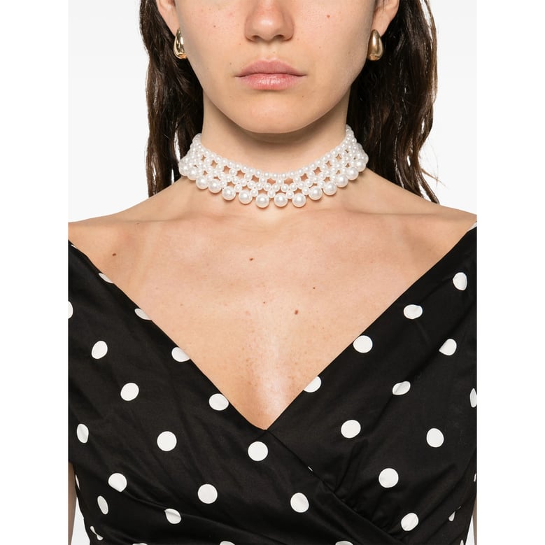 black polka-dot v-neck dress by Selfnex