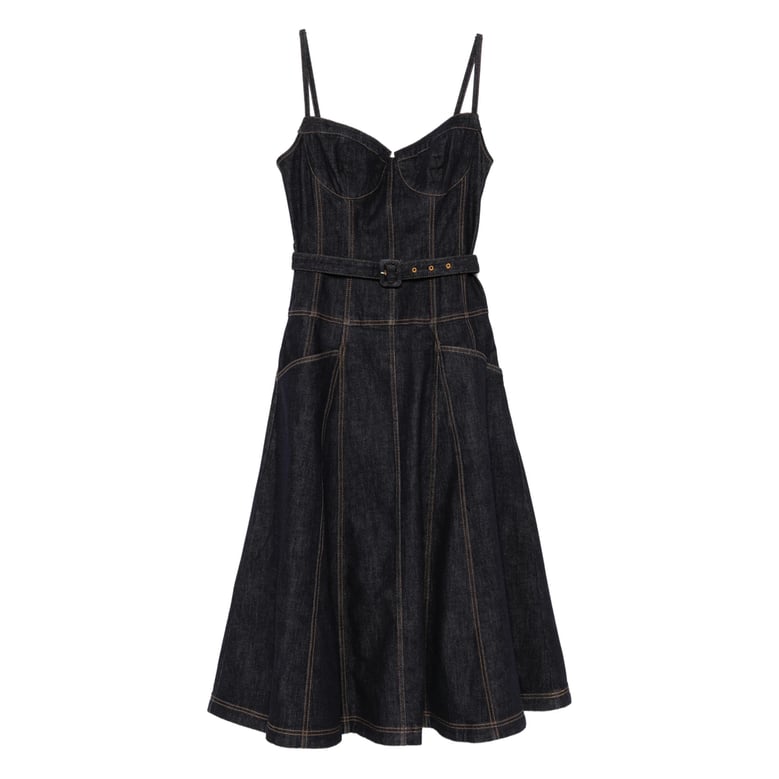belted blue panelled dress by Selfnex