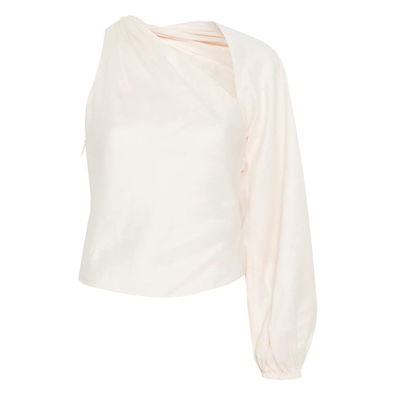 asymmetric neck ramie top by Selfnex