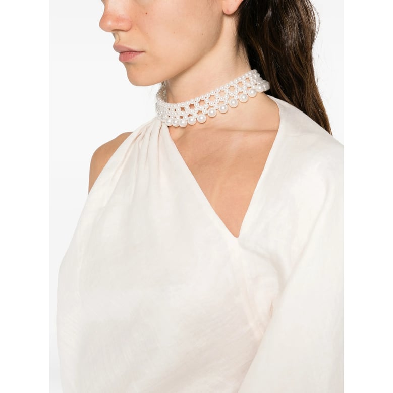 asymmetric neck ramie top by Selfnex