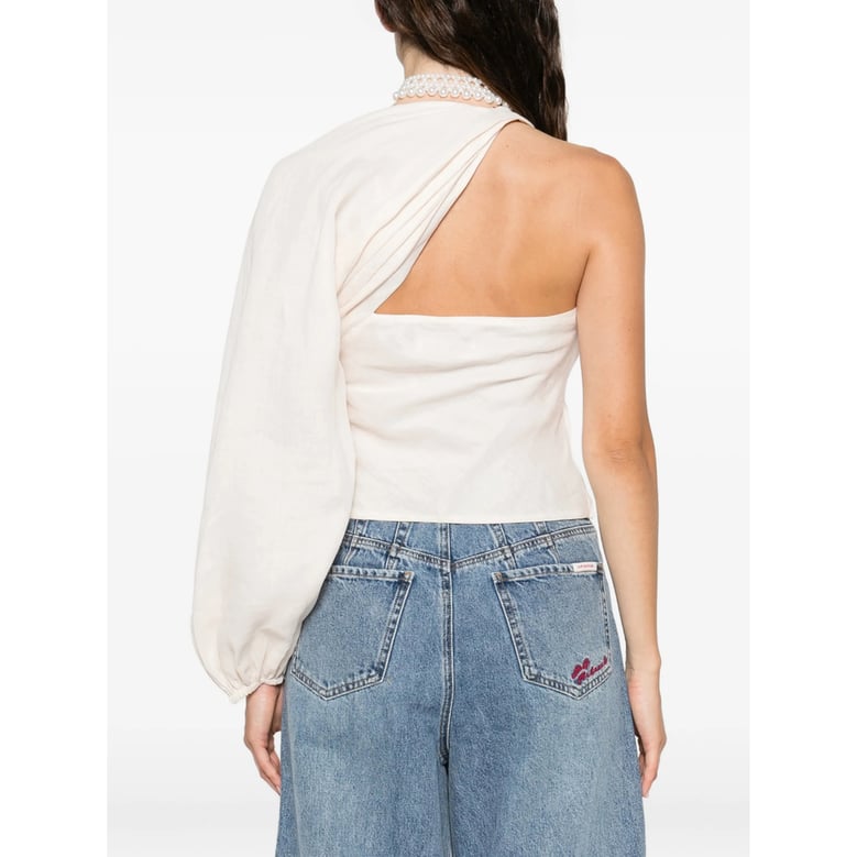 asymmetric neck ramie top by Selfnex