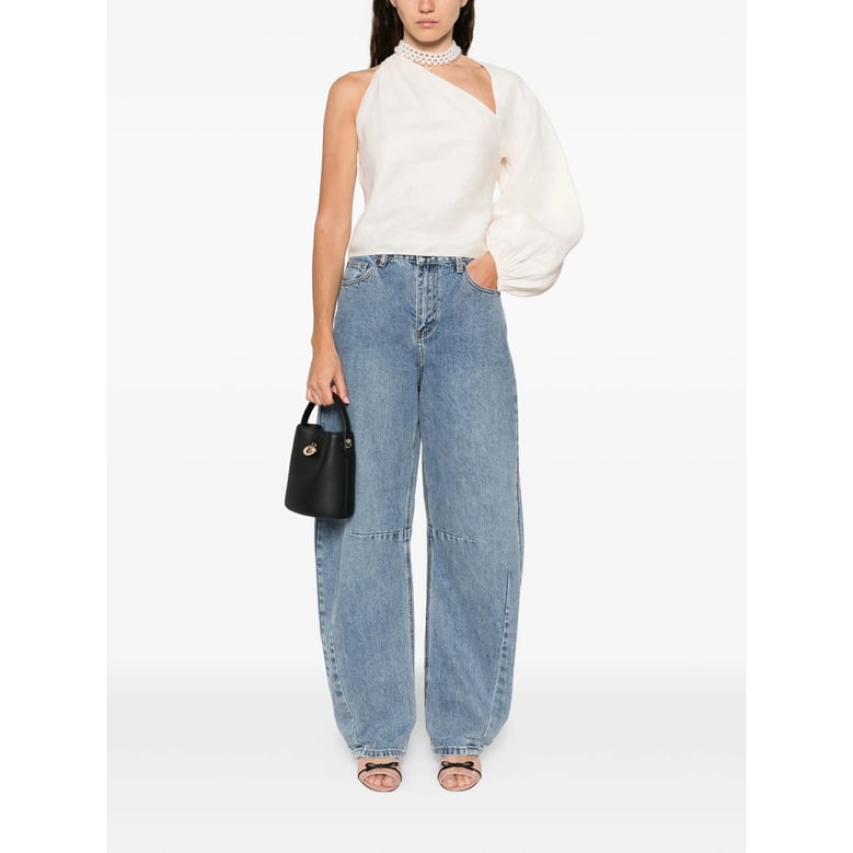 asymmetric neck ramie top by Selfnex