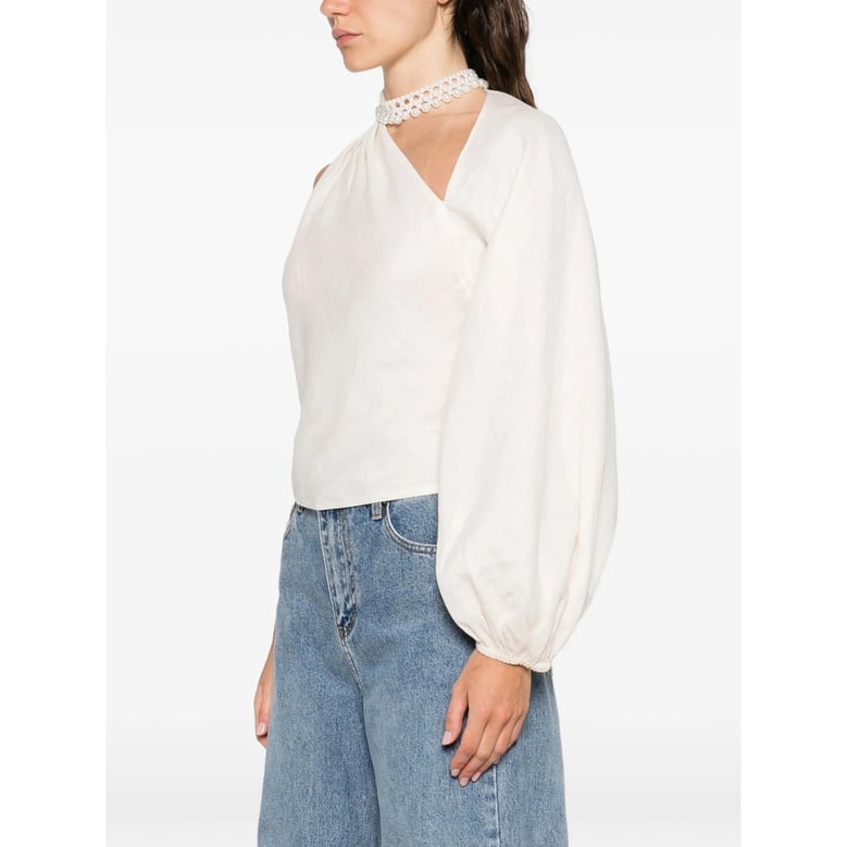 asymmetric neck ramie top by Selfnex