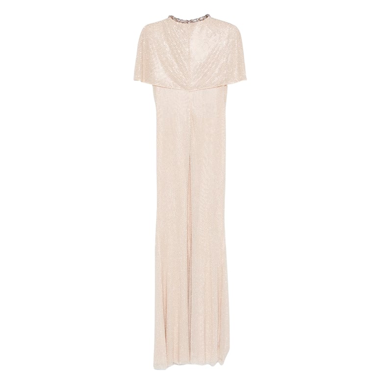 champagne embellished dress with draped detailing by Selfnex