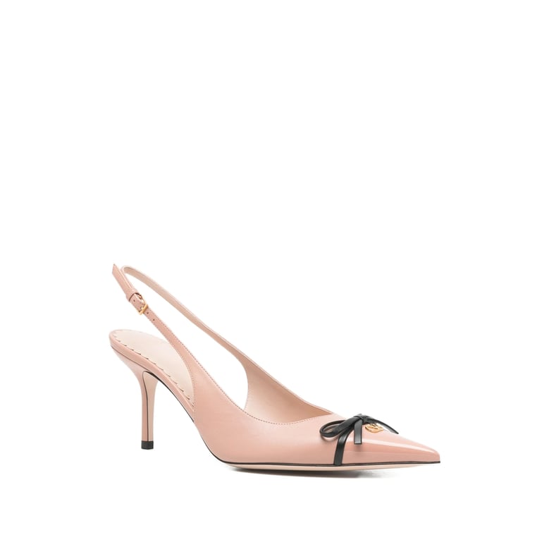 pink slingback stiletto heels with bow detail by Selfnex