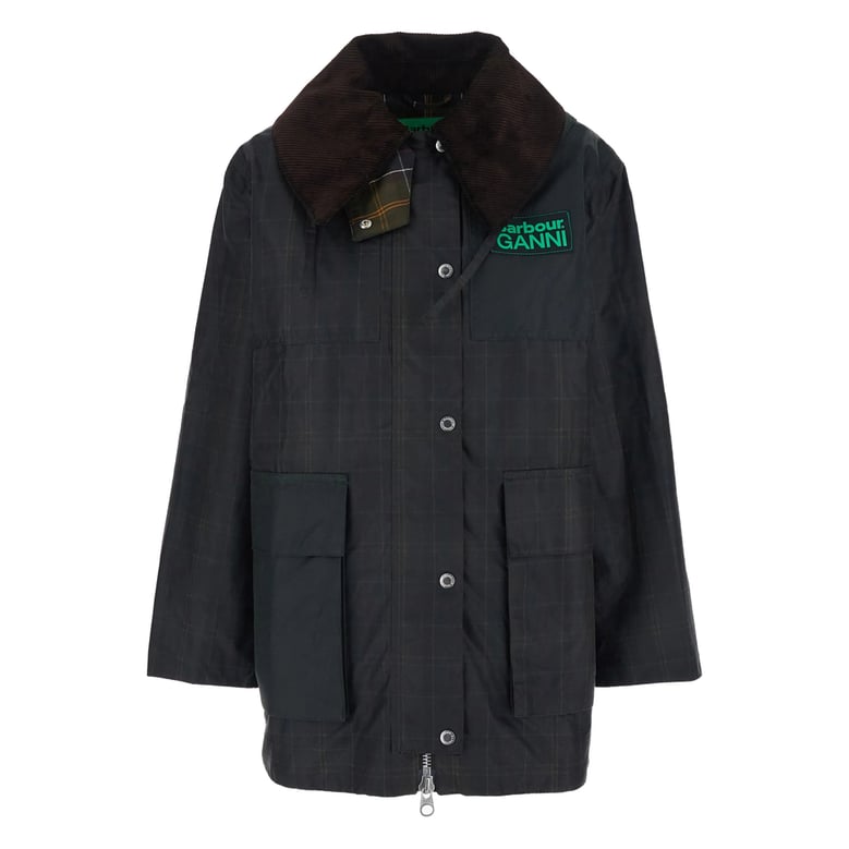 brown check pattern outerwear with hood by Selfnex
