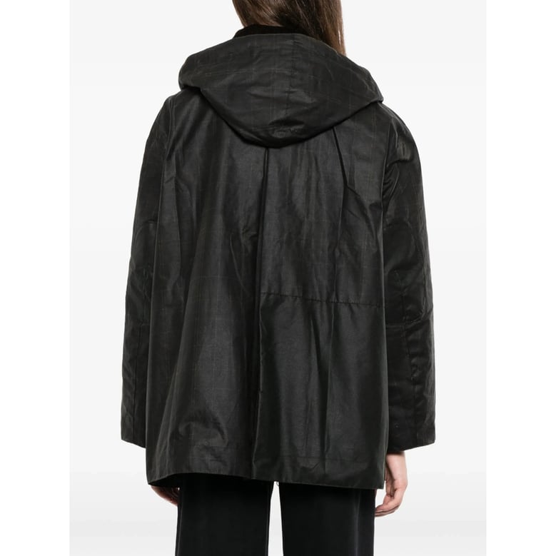 brown check pattern outerwear with hood by Selfnex