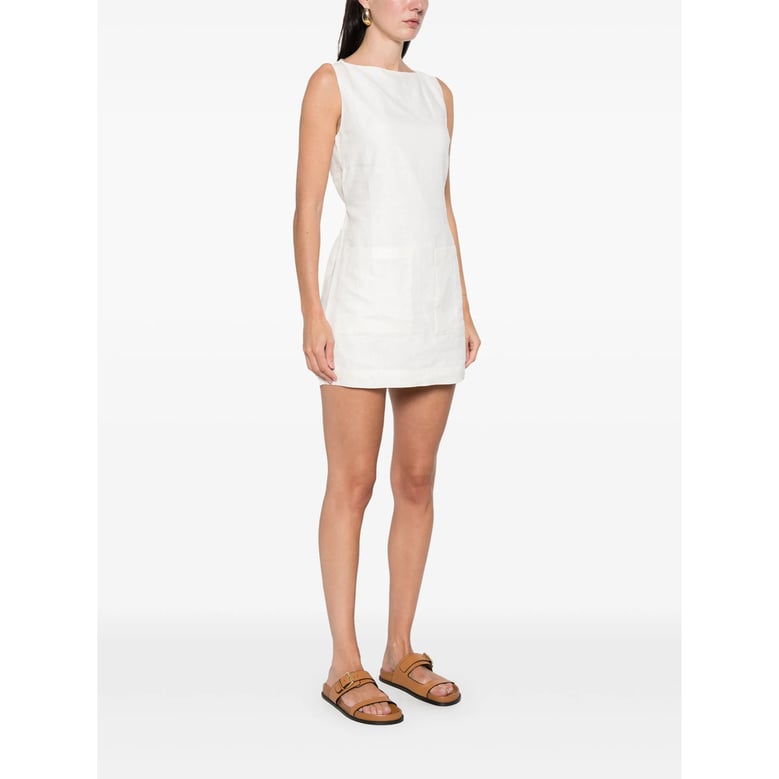 white boat neck dress by Selfnex