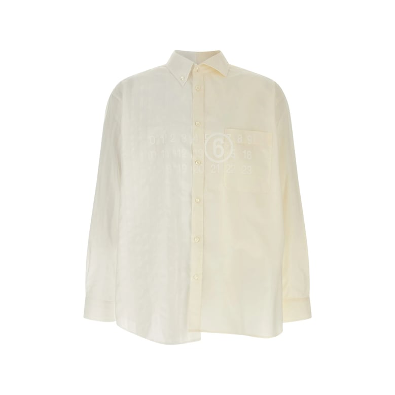 beige button-down shirt with rounded hem by Selfnex