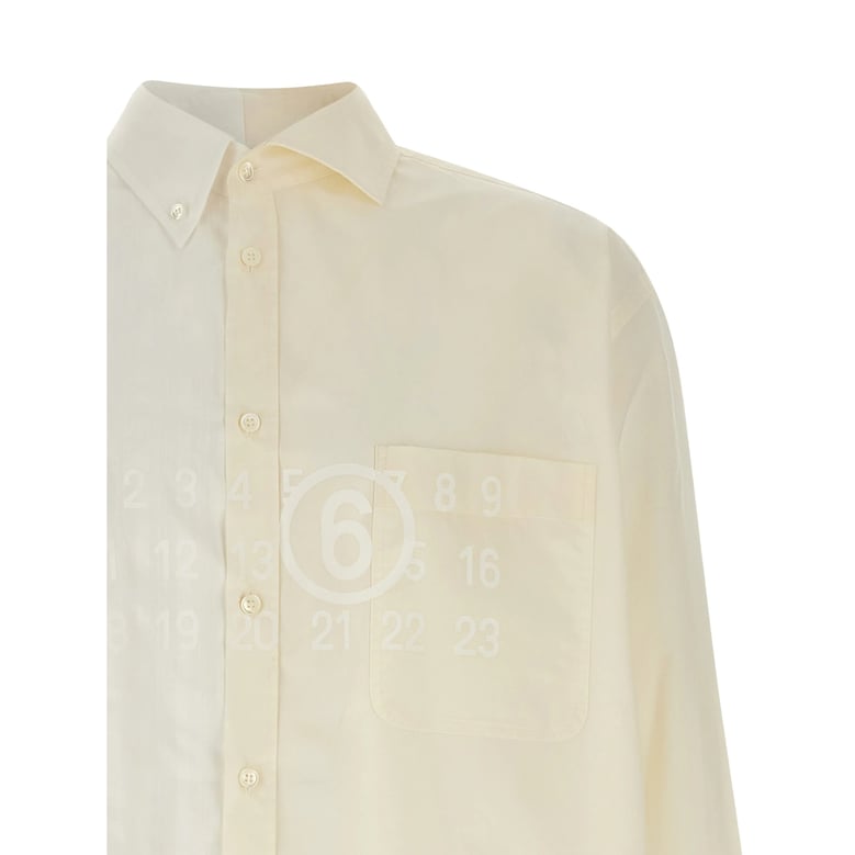 beige button-down shirt with rounded hem by Selfnex