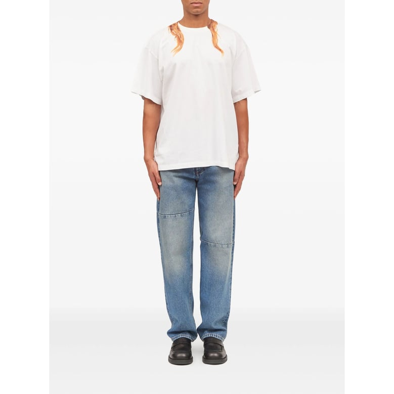 printed white round neck t-shirt by Selfnex