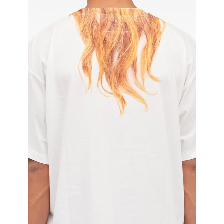 printed white round neck t-shirt by Selfnex