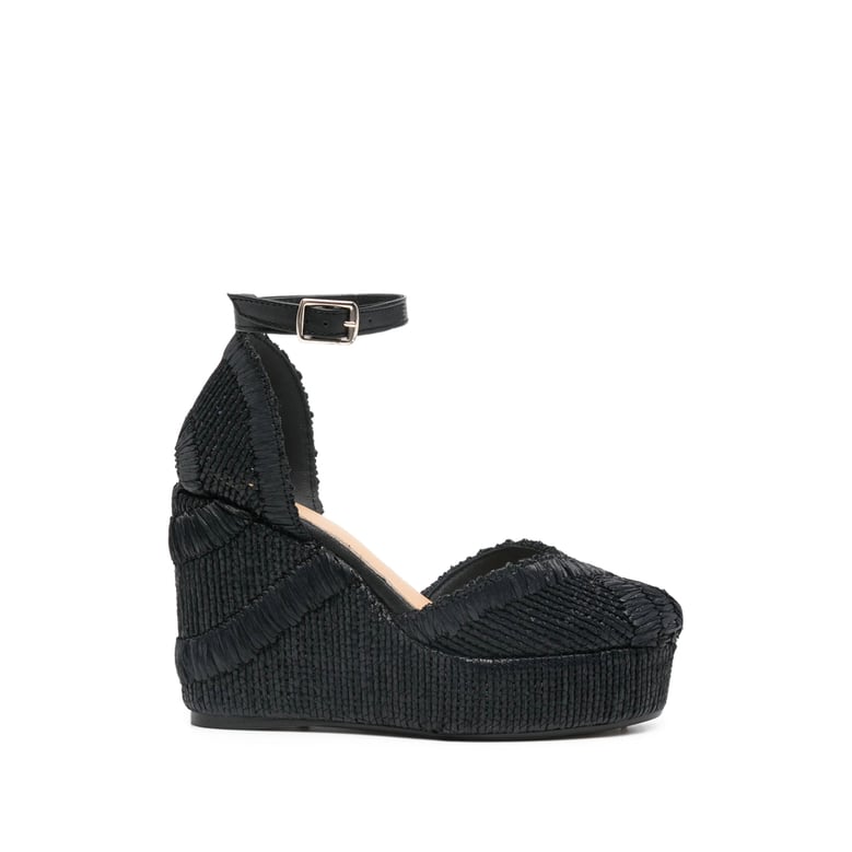 black platform sole ankle strap shoes by Selfnex
