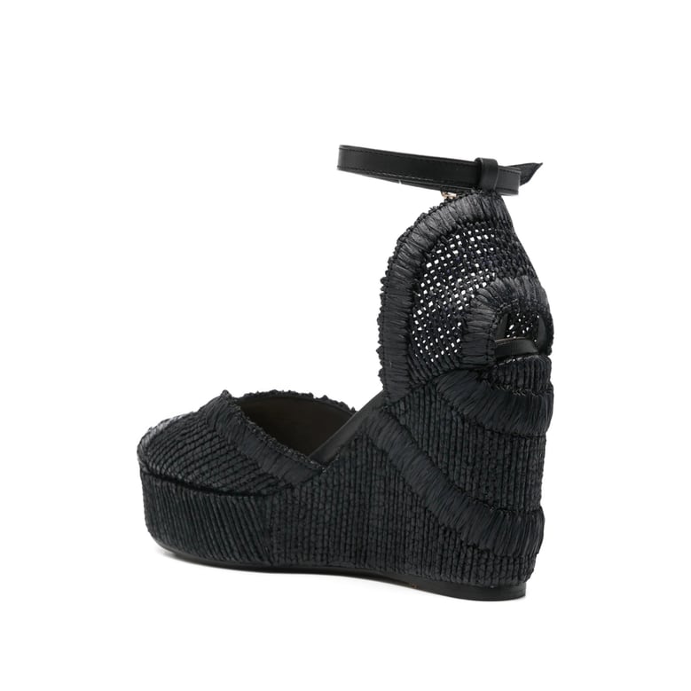black platform sole ankle strap shoes by Selfnex