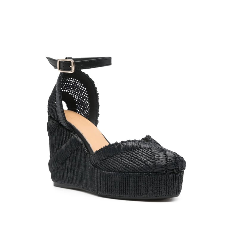 black platform sole ankle strap shoes by Selfnex