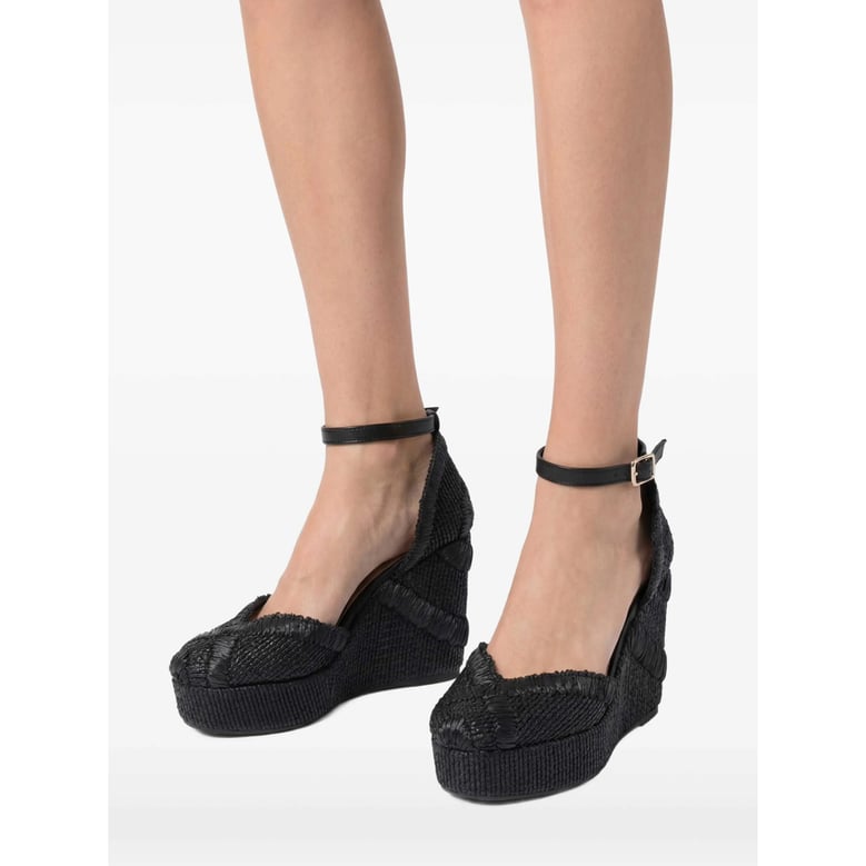 black platform sole ankle strap shoes by Selfnex