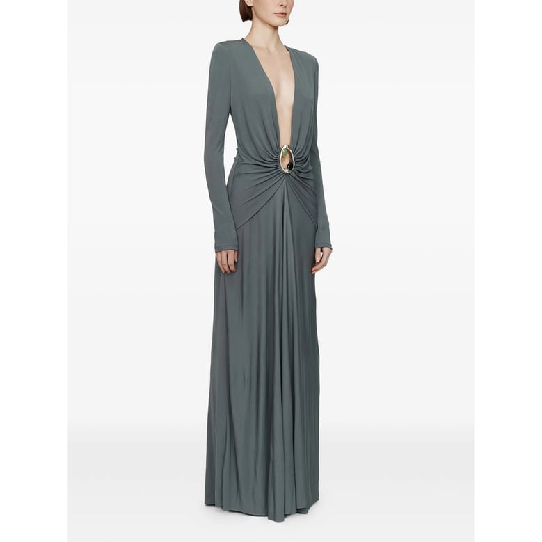 blue granite v-neck dress with crystal embellishments by Selfnex