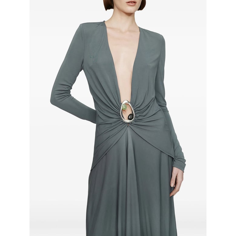 blue granite v-neck dress with crystal embellishments by Selfnex