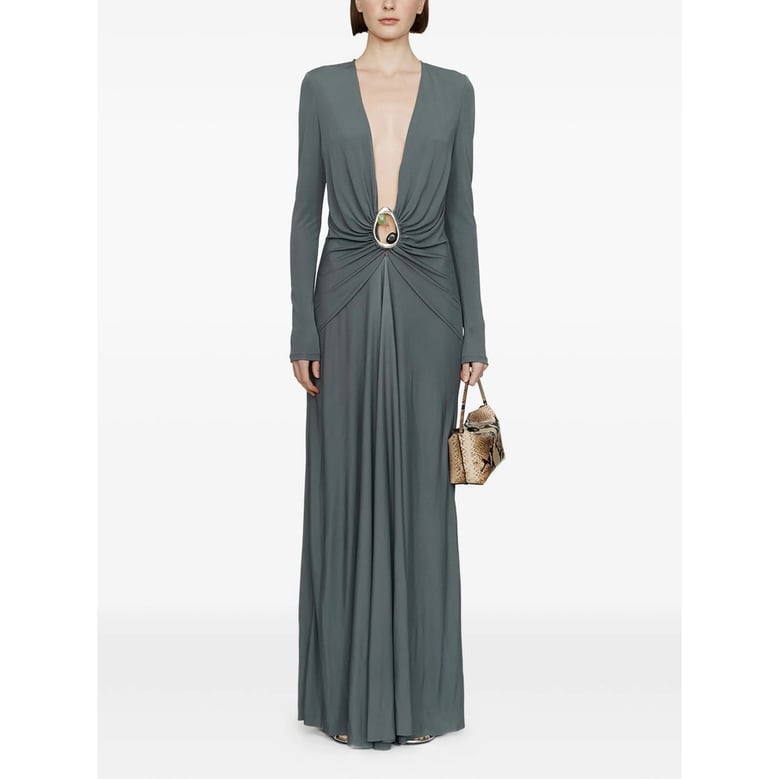 blue granite v-neck dress with crystal embellishments by Selfnex