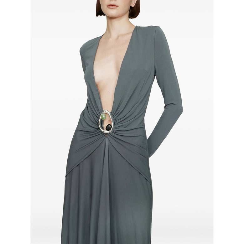 blue granite v-neck dress with crystal embellishments by Selfnex