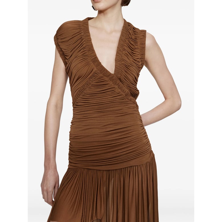 dress with asymmetric hem and ruched detail by Selfnex
