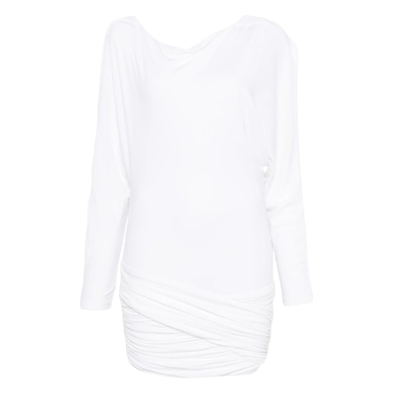 draped white cowl neck dress by Selfnex