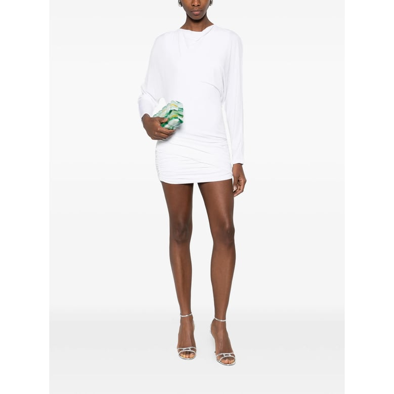draped white cowl neck dress by Selfnex