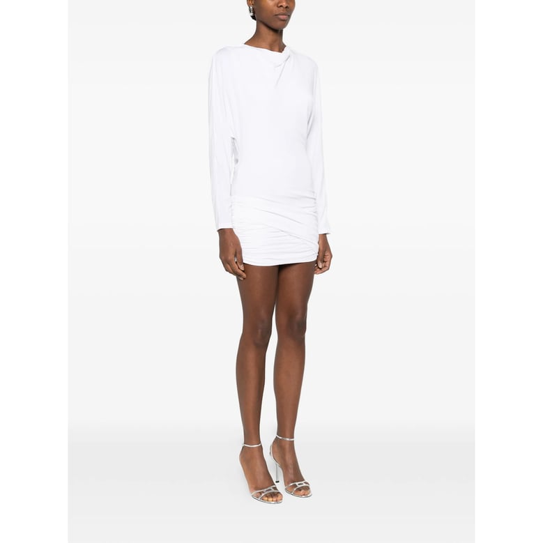 draped white cowl neck dress by Selfnex