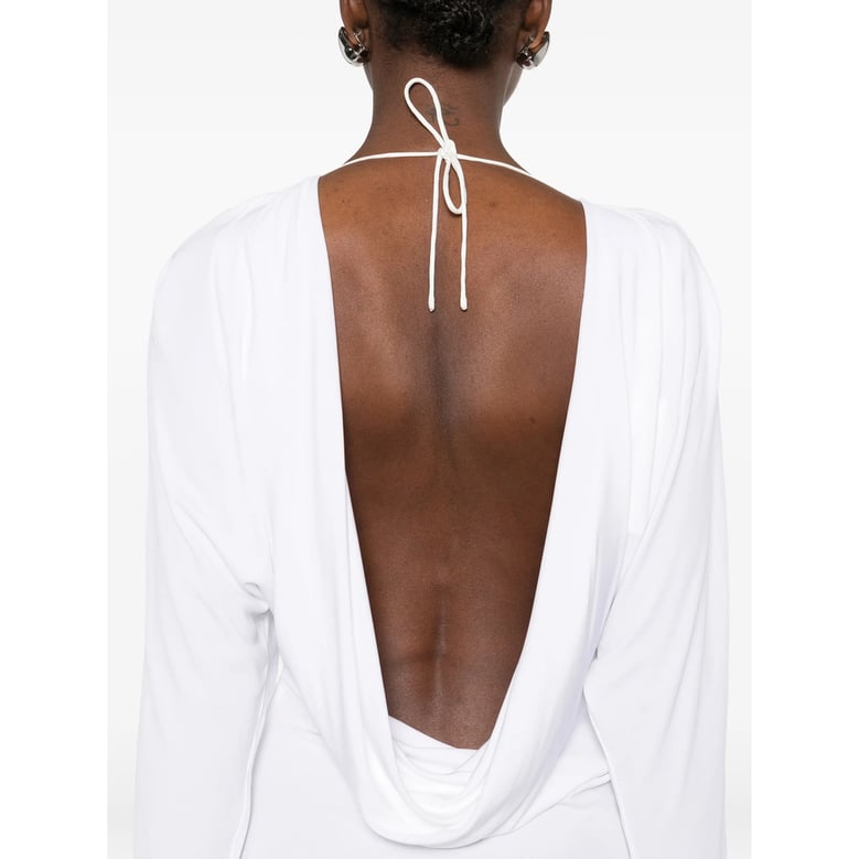 draped white cowl neck dress by Selfnex