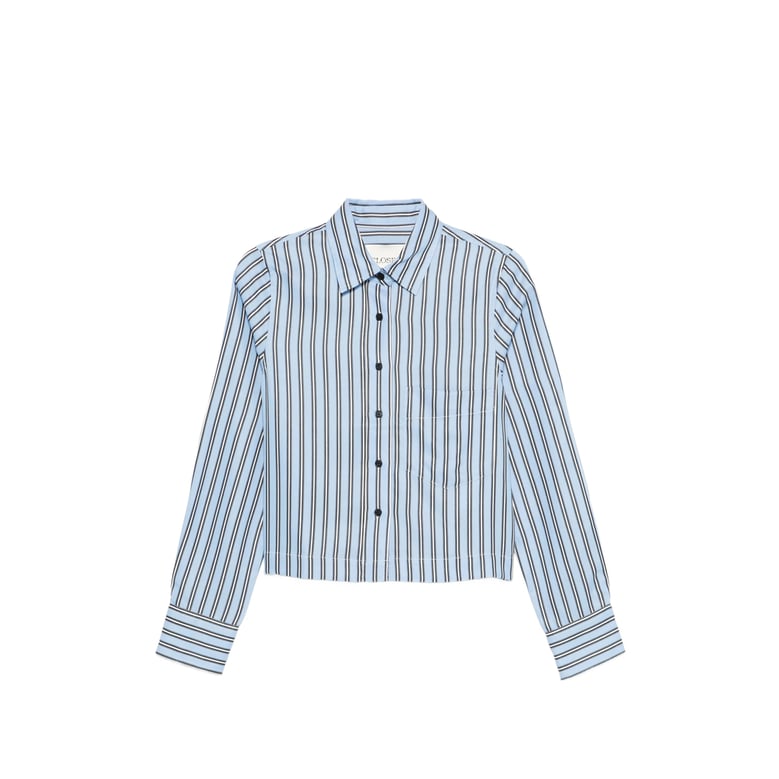 blue striped button-up shirt by Selfnex