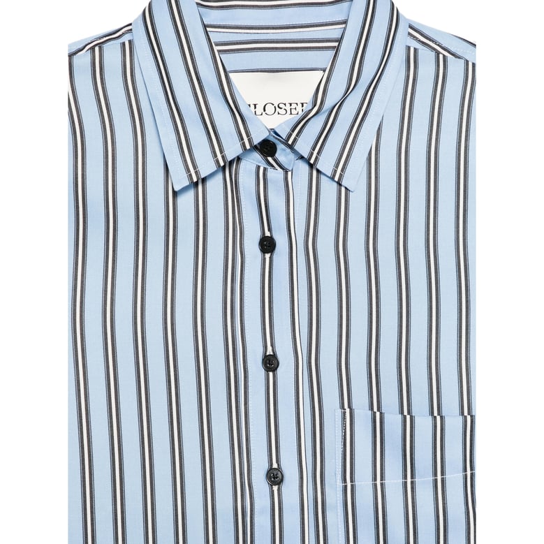 blue striped button-up shirt by Selfnex