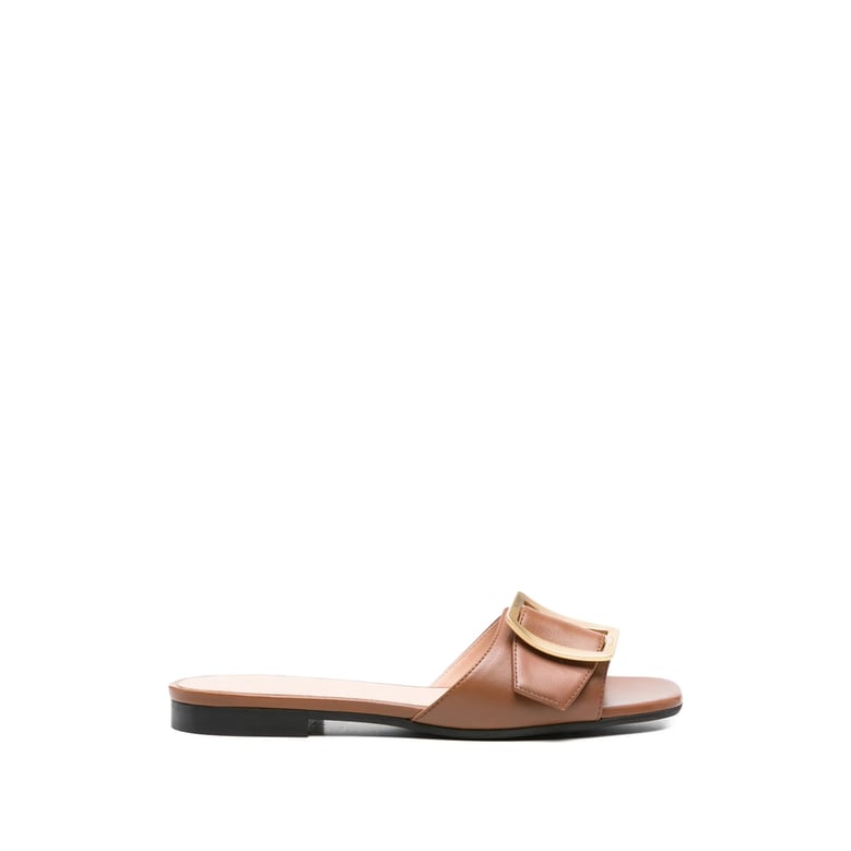 brown open toe shoes with buckle detail by Selfnex