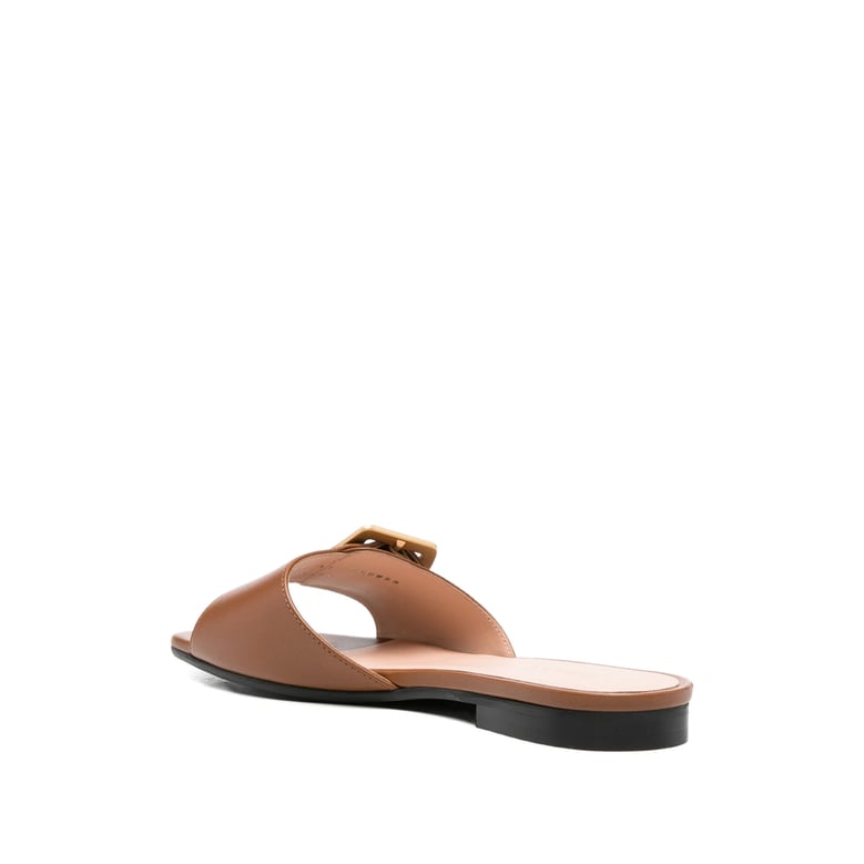 brown open toe shoes with buckle detail by Selfnex