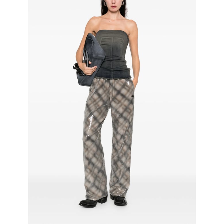 beige plaid pattern trousers by Selfnex