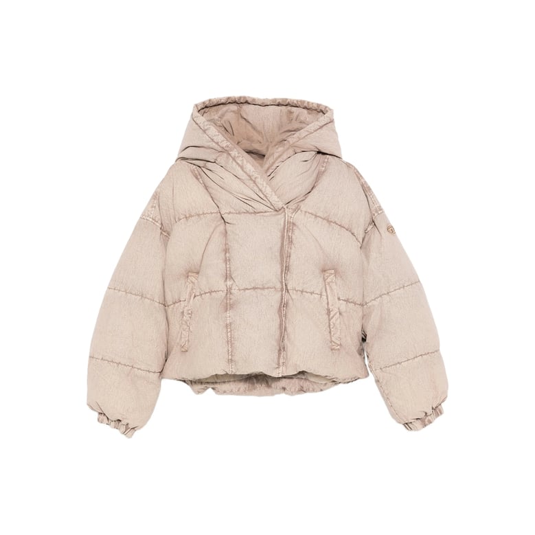 beige padded hooded jacket by Selfnex
