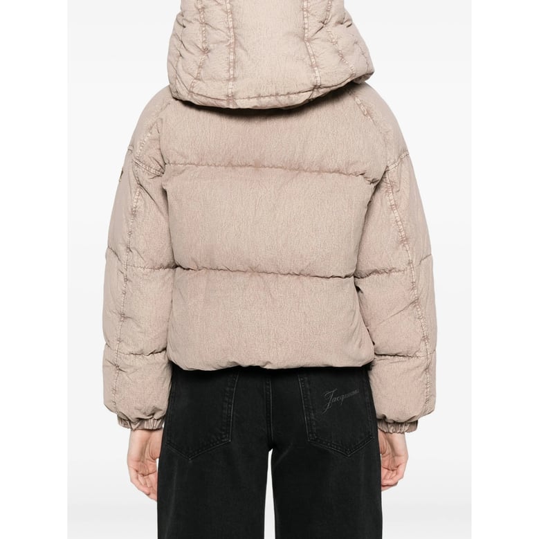 beige padded hooded jacket by Selfnex
