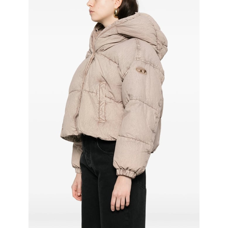 beige padded hooded jacket by Selfnex