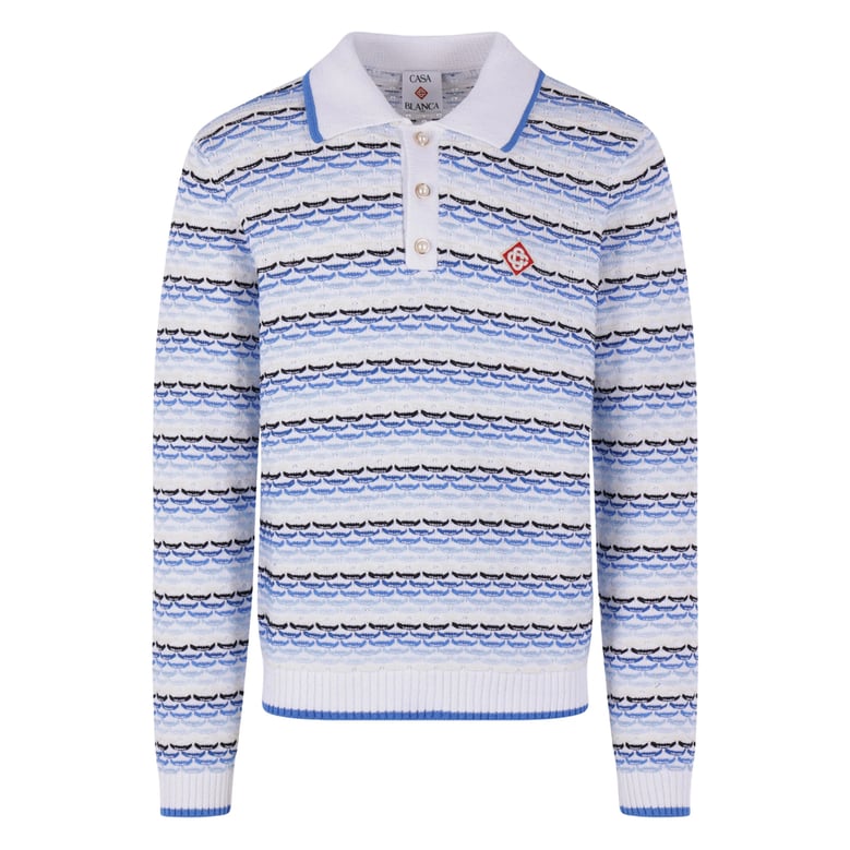 blue striped sweater with logo appliqué by Selfnex