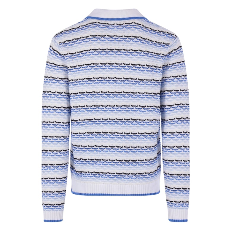blue striped sweater with logo appliqué by Selfnex