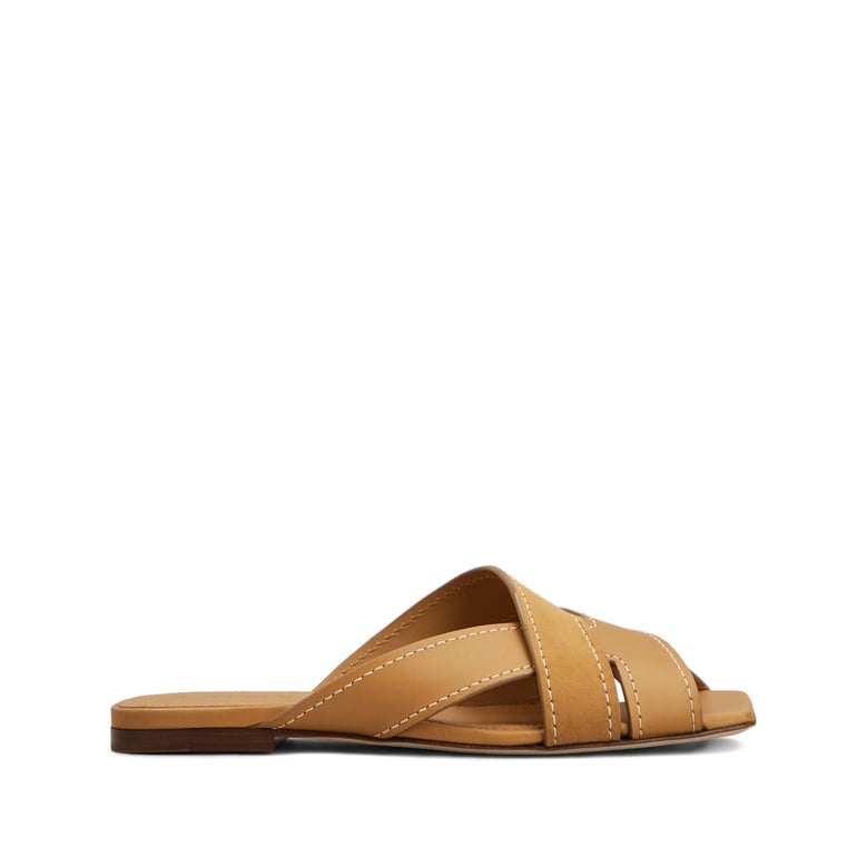 brown crisscross strap square toe shoes by Selfnex