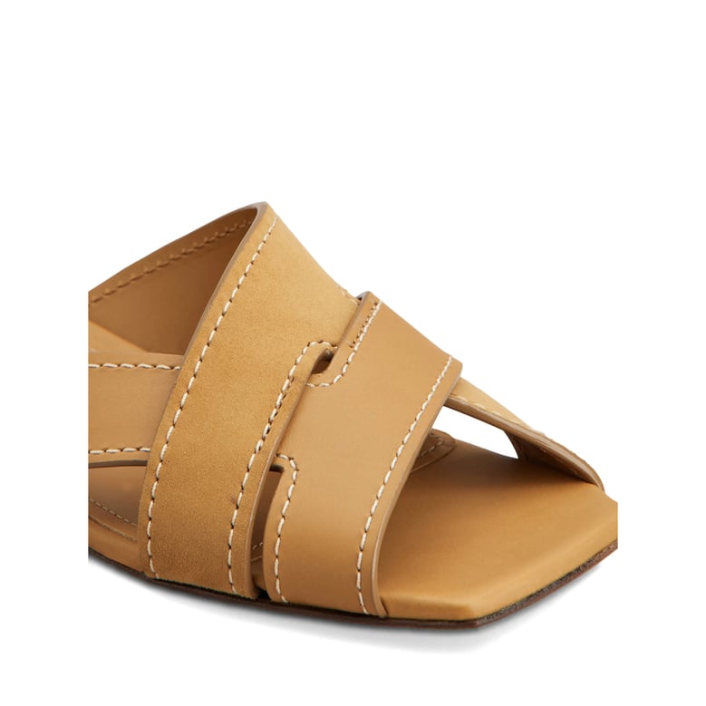 brown crisscross strap square toe shoes by Selfnex