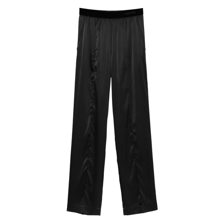 pants with velvet waistband and silk fabric by Selfnex