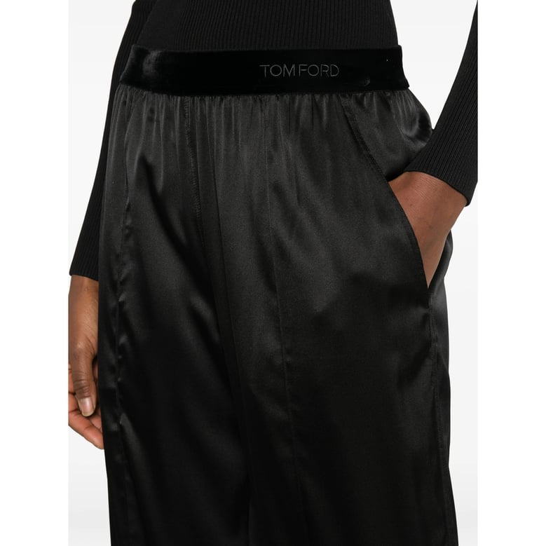 pants with velvet waistband and silk fabric by Selfnex